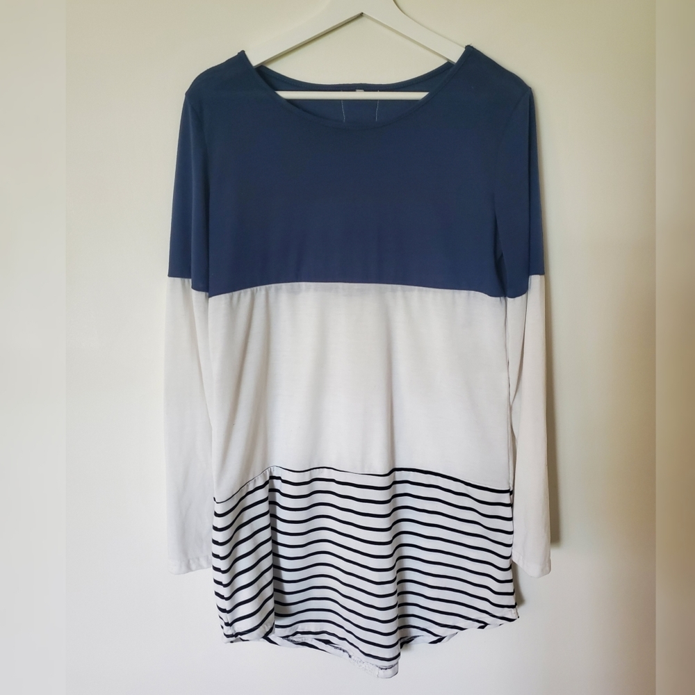 Long Color Block Top with Lace
